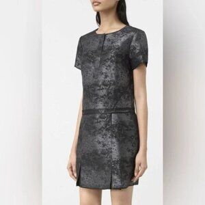 ALLSAINTS Women Black Gray Jiro Jacquard Short Sleeve Shimmer Shift Dress XS